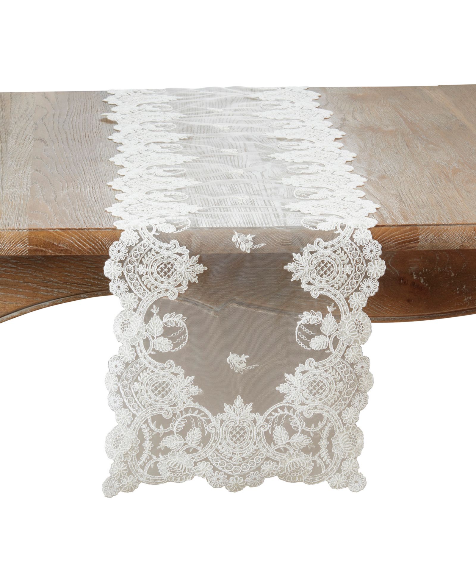 Saro Lifestyle Floral Net Lace Table Runner, 15" x 72"