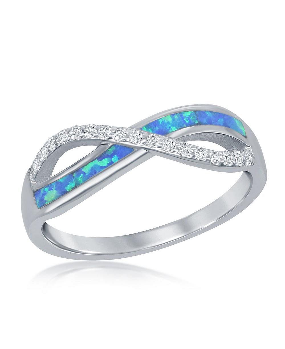Sterling Silver CZ and Blue Inlay Synthetic Opal Infinity Ring