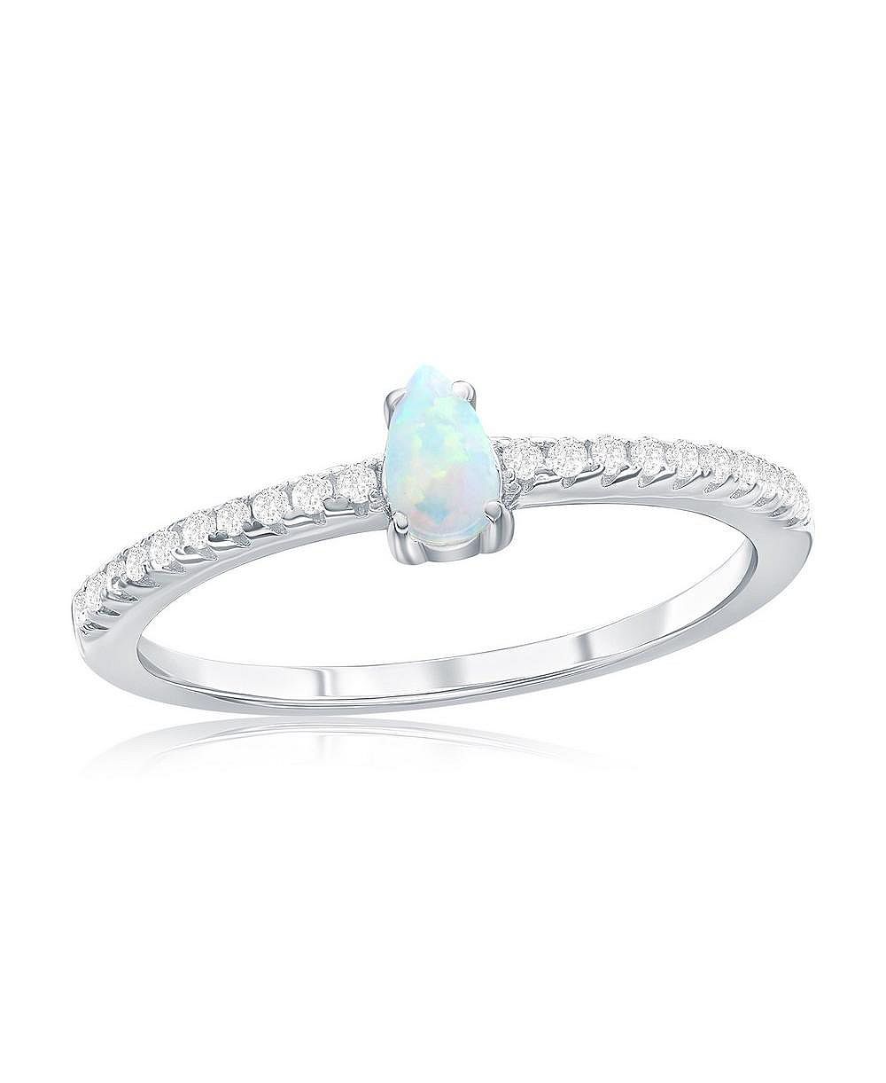 Кольцо Caribbean Treasures Sterling Silver, Oval White Synthetic Opal & CZ