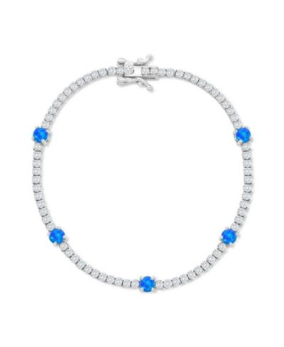 Sterling , Round Synthetic Opal & CZ Tennis Bracelet