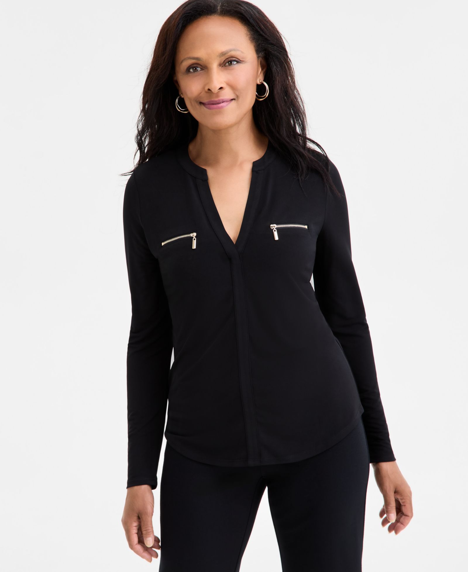Длинный топ JM Collection Petite Long-Sleeve Faux-Pocket