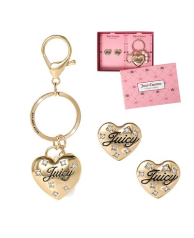 Juicy Couture Heart Keychain & Earring Set with Crystal Accent