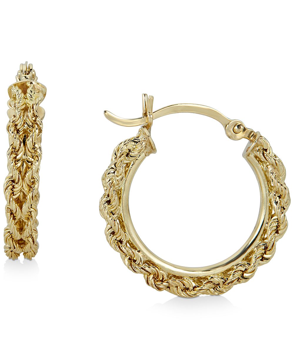 Серьги-кольца Heart Rope Chain, 20mm, 14k Gold