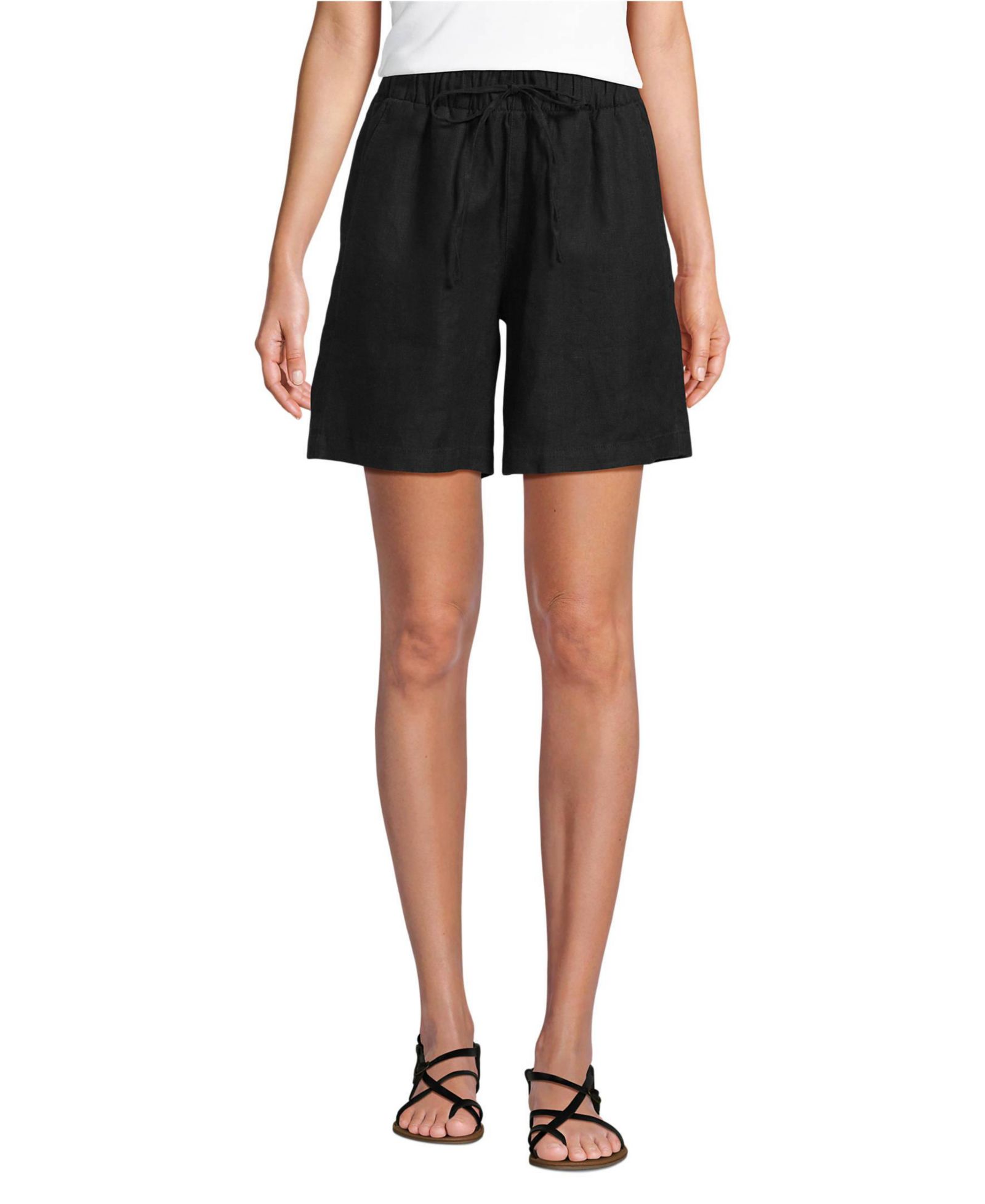 Lands' End Женский Linen High Rise Pull On 7" Shorts