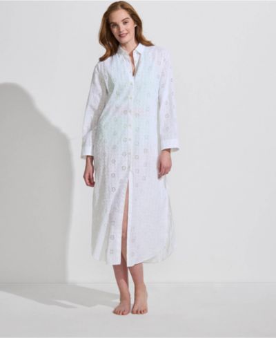 Lands' End Women's Eyelet Button Down Maxi Cover-up Dress