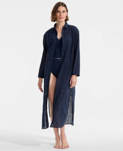 Lands' End Women's Eyelet Button Down Maxi Cover-up Dress