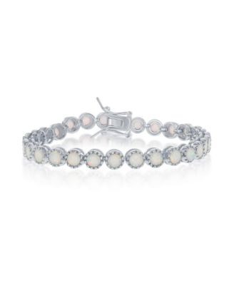 Sterling Round Synthetic Opal With Beaded Border Tennis Bracelet