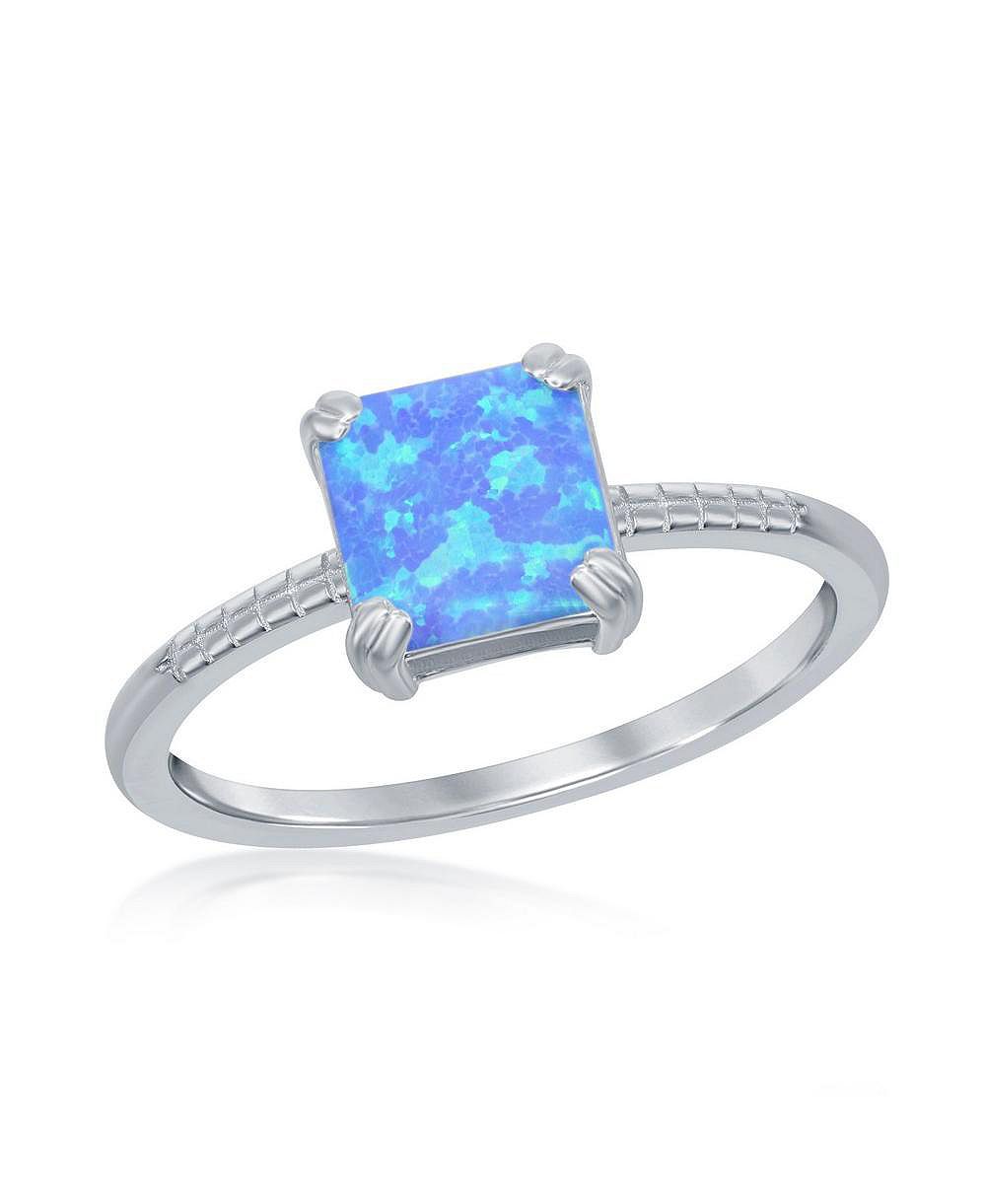 Кольцо Caribbean Treasures Sterling Silver Square Blue Synthetic Opal Beaded Band