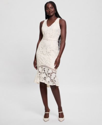 GUESS Women's Itzel V-Neck Sleeveless Belted Dress