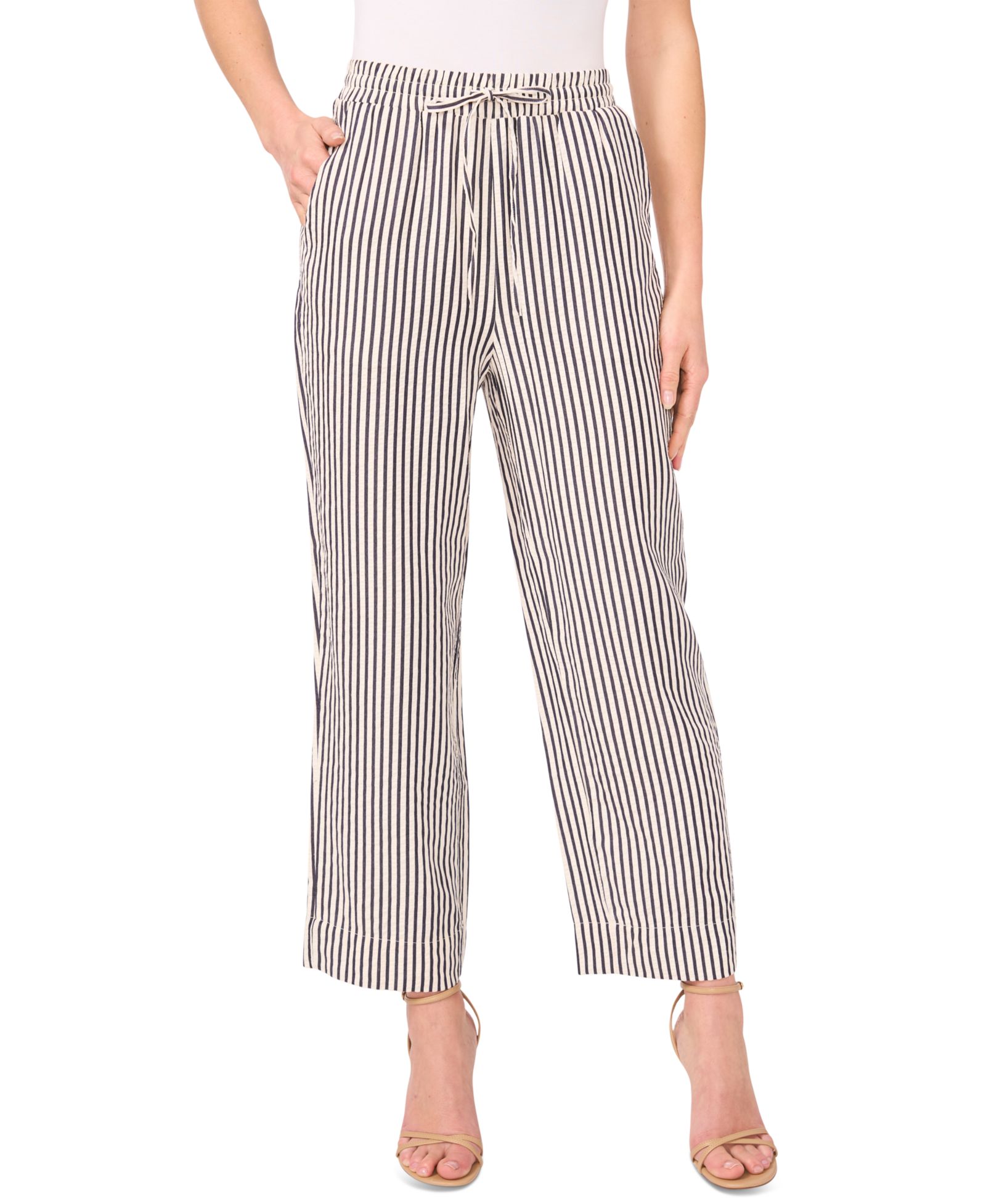 CeCe Women's Elastic-Waist Pull-On Striped Pants
