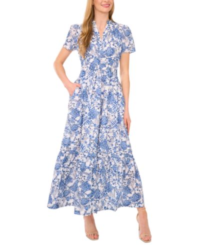 CeCe Women's Floral V-Neck Short-Sleeve Maxi Dress