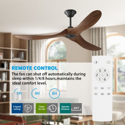 60 inch lampless ceiling fan, for indoor and outdoor, with remote control, reversible DC motor, wood noiseless