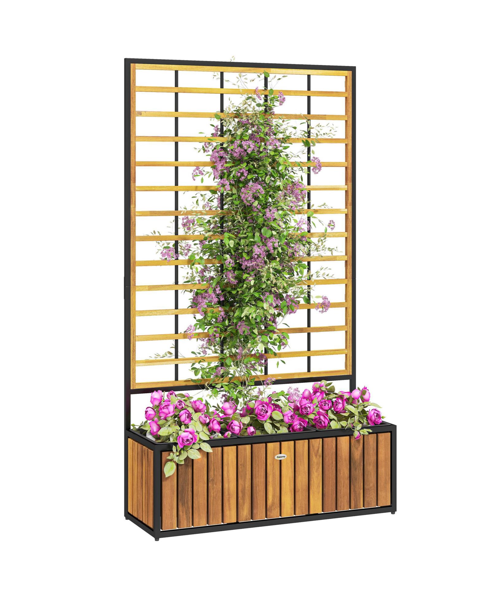 Outsunny Raised Garden Bed, Planter Box with Trellis, Removable Pots