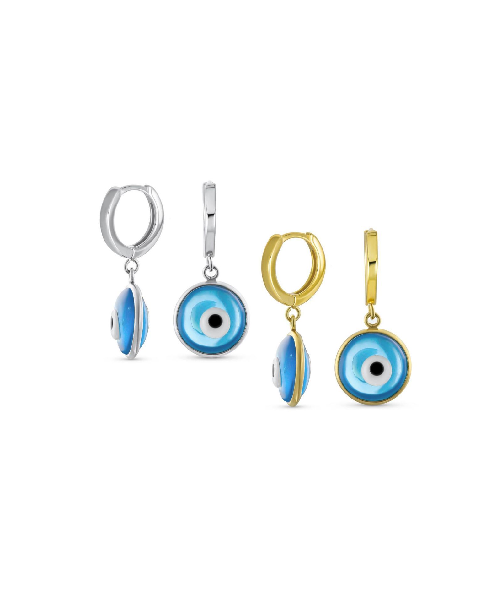 Серьги Bling Jewelry Sterling Silver Blue Evil Eye Huggie Drop, серебро с золотым напылением (набор из 2 шт)