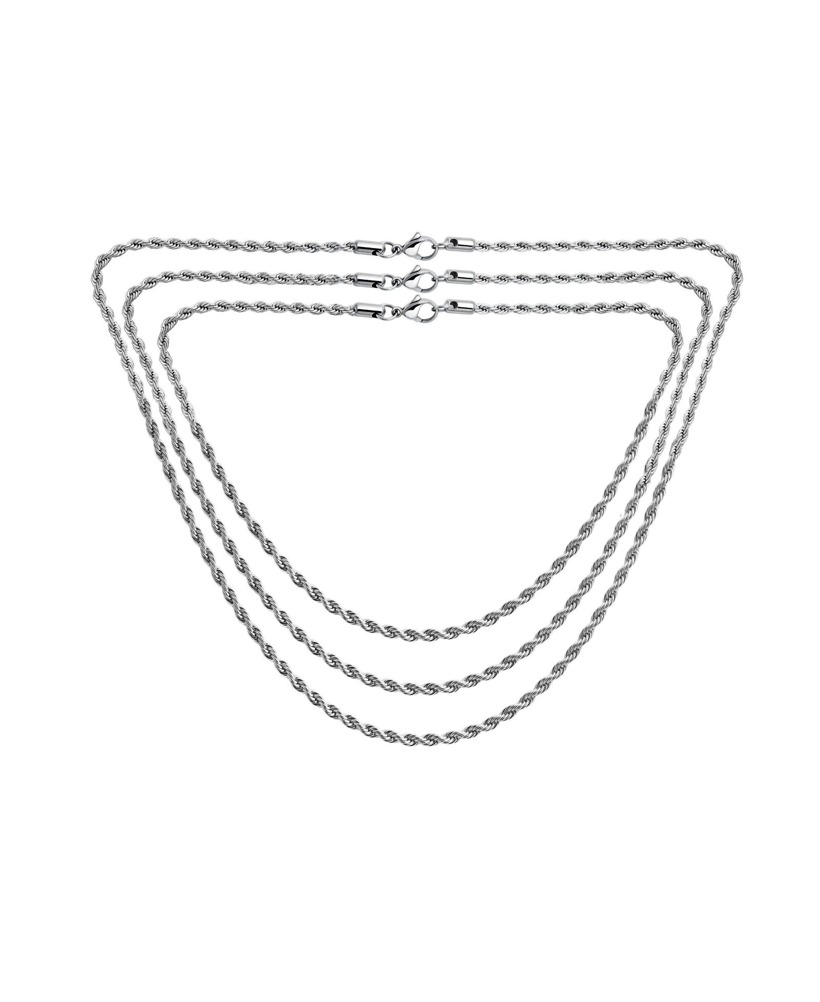 Bling Jewelry 3 Set Strong Simple Twist Cable Rope Chain 3MM Necklace Stainless Steel