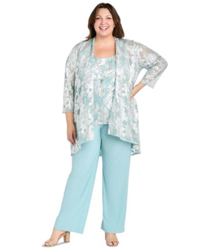 R & M Richards Plus Size 3-Pc. Embellished Jacket, Necklace Top & Pant Set