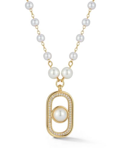 Rachel Zoe Plated Pearl Tag Necklace