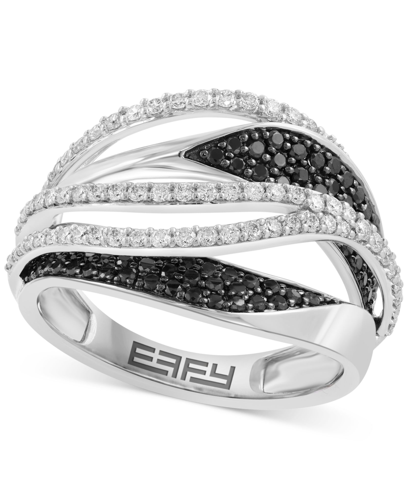 Кольцо EFFY® Black & White Diamond Multi-Row в 14k White Gold