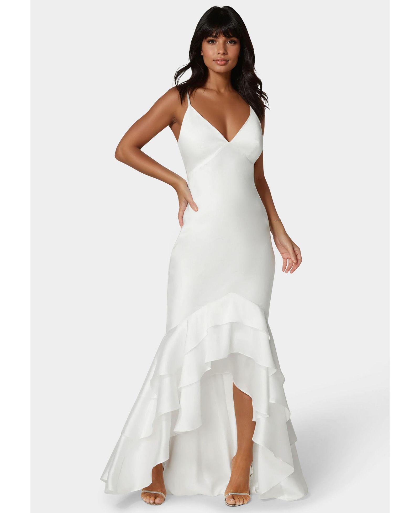 Женское вечернее платье Bebe Tiered Satin High Low