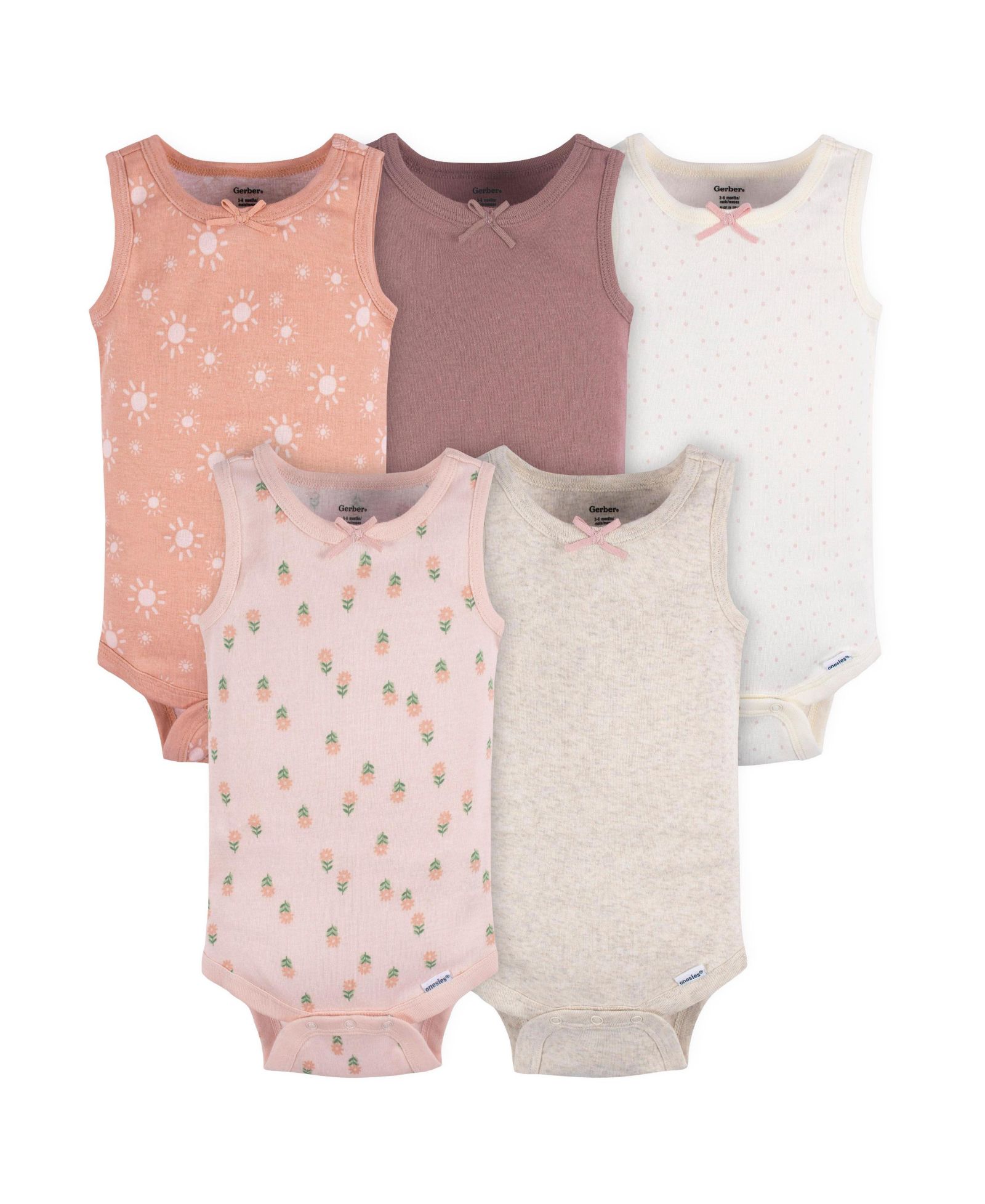 Gerber Baby Boys Sleeveless Flowers Onesies, 5-Pack