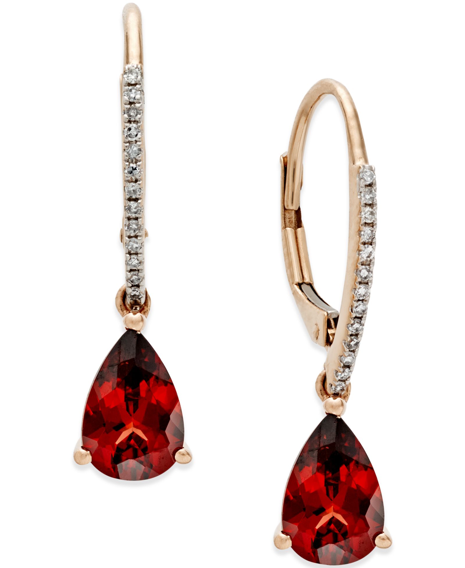 Macy's Серьги-подвески с garnet (2-1/2 ct. t.w.) и diamond accent в 14k Rose Gold