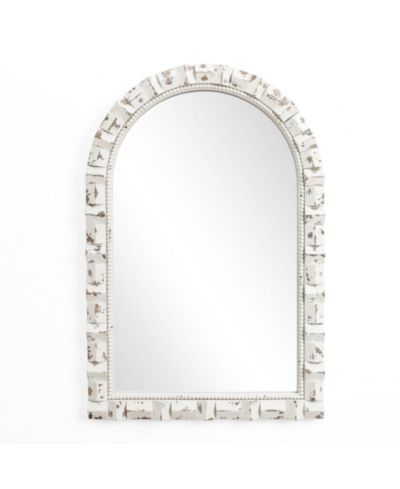 LuxenHome Distressed White Arch Rectangle 36-Inch Tall Wall Mirror, Accent and Vanity