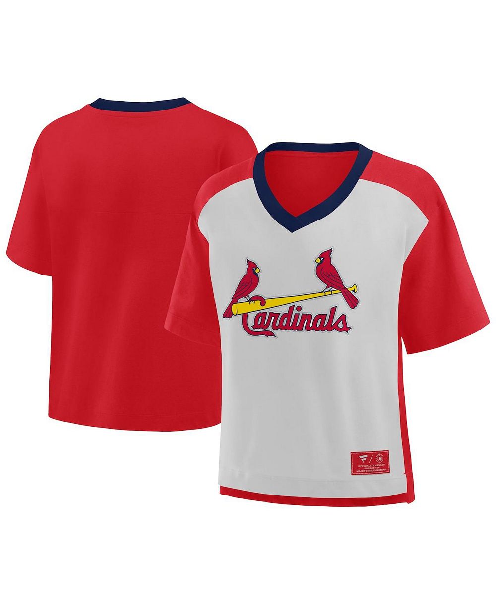 Женская футболка Fanatics St. Louis Cardinals Oversized Race To Win V-Neck, Red/Graphite