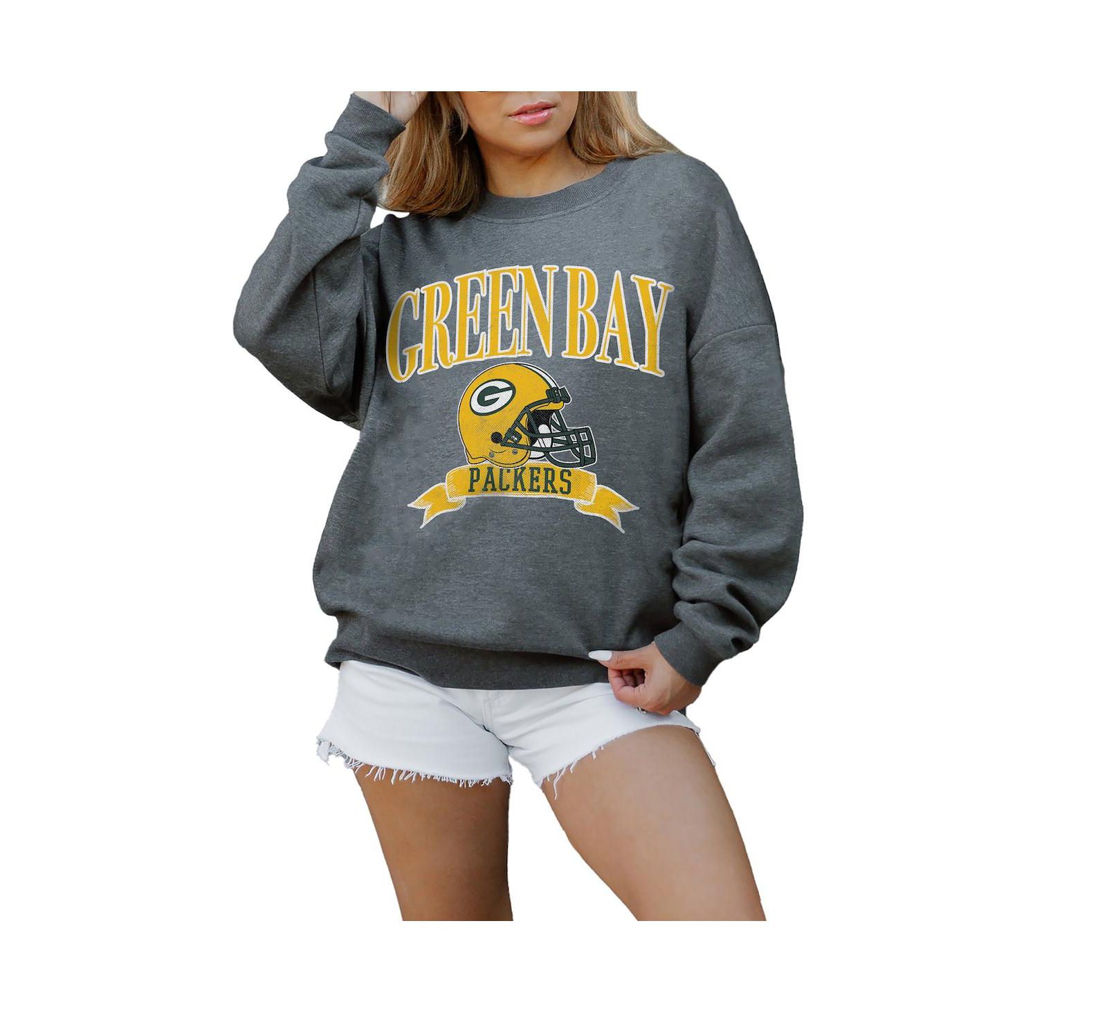 Женское свитшот-худи Gameday Couture Charcoal Green Bay Packers Seal The Deal Premium Fleece Drop Shoulder Pullover