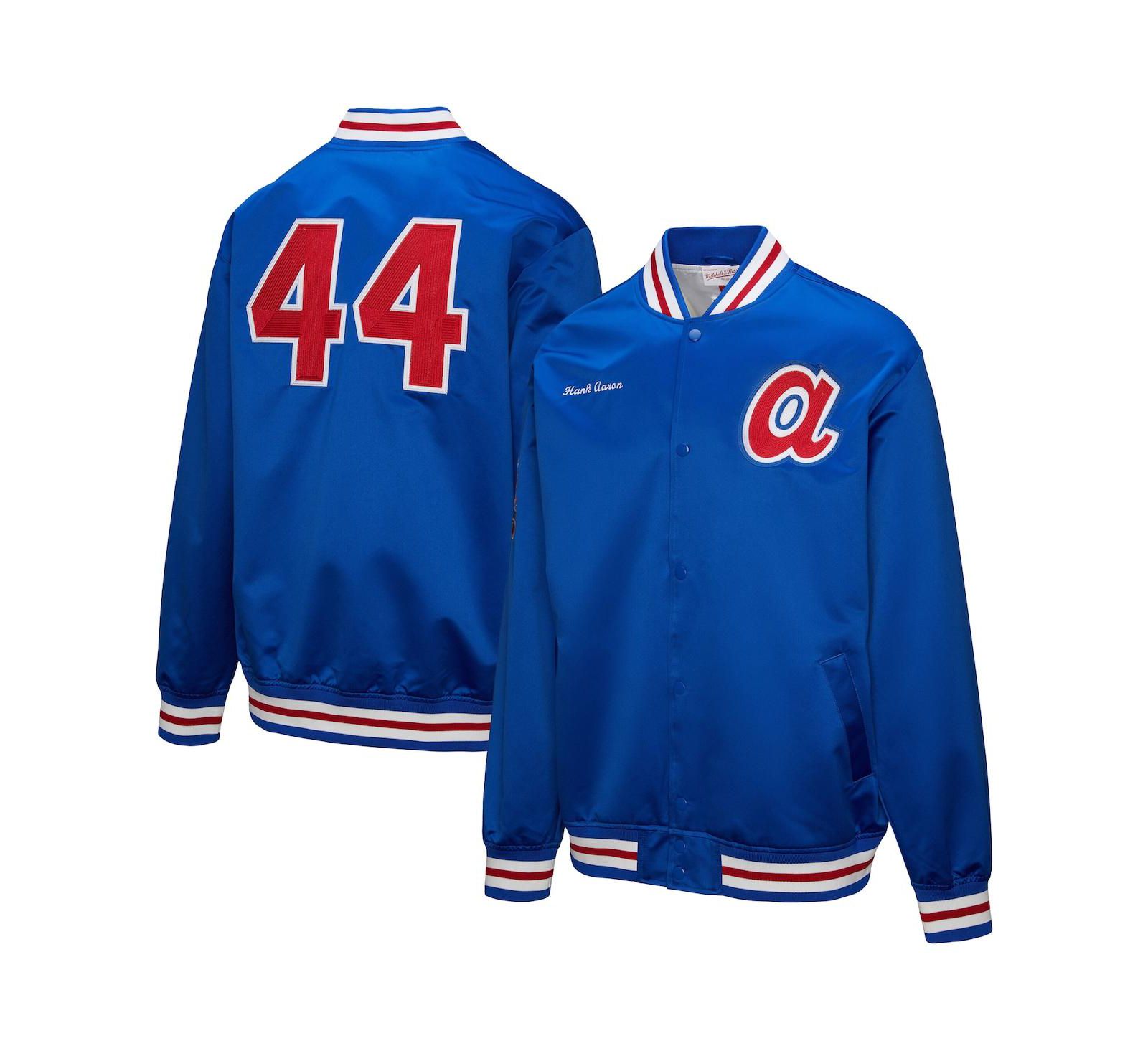 Mitchell & Ness Men's Hank Aaron Royal Atlanta Braves Legends Collection Vintage Satin Full-Snap Jacket