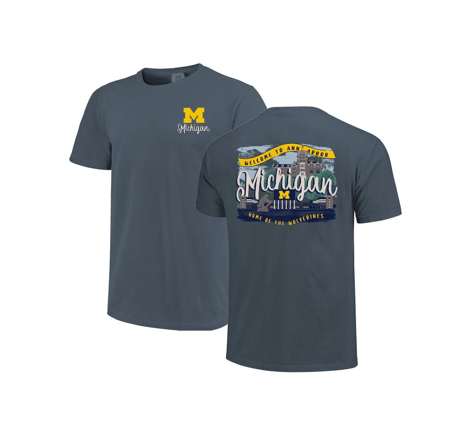 Image One женская футболка Michigan Wolverines Comfort Colors Campus Scene Drawing Script темно-синяя