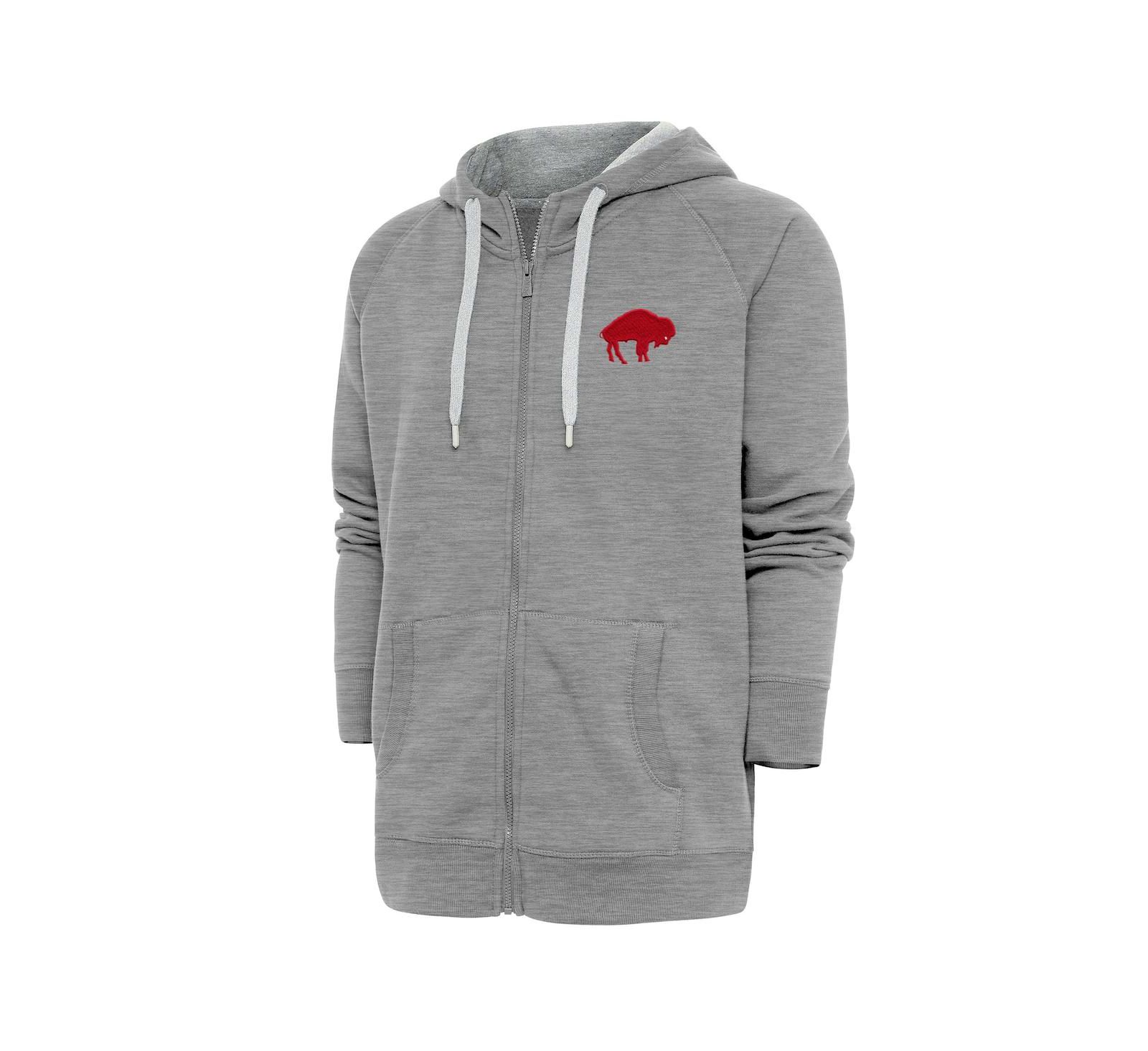 Мужское худи Antigua Heather Gray Buffalo Bills Throwback Logo Victory Full-Zip