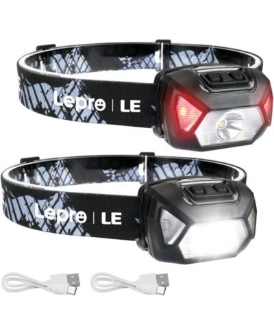 Lepro High Lumen Rechargeable LED Headlight, 6 Modes Waterproof Flashlights with Adjustable Headband for Camping Hiking Biking, USB Cable Included