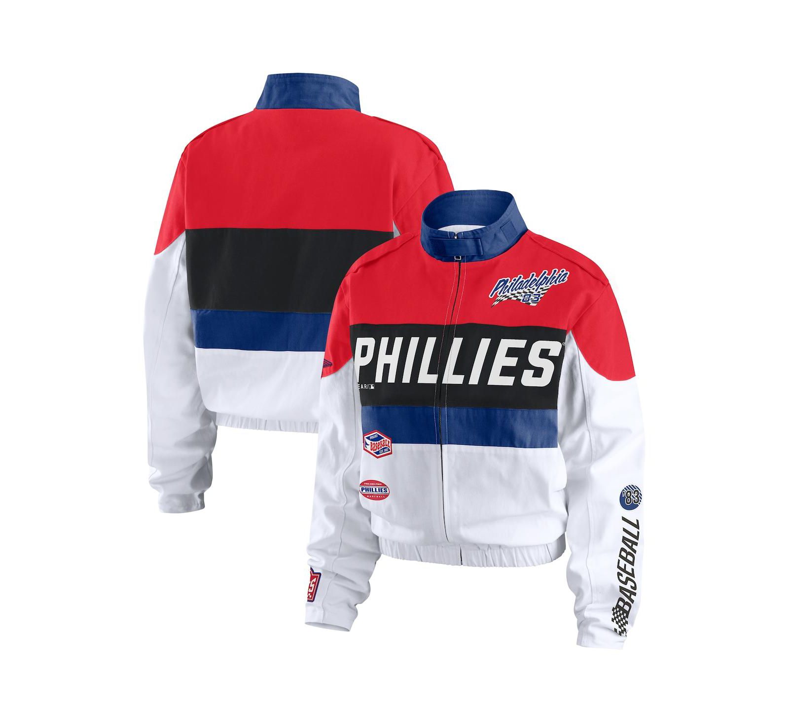 Женская куртка WEAR by Erin Andrews Red/White Philadelphia Phillies Racing Full-Zip