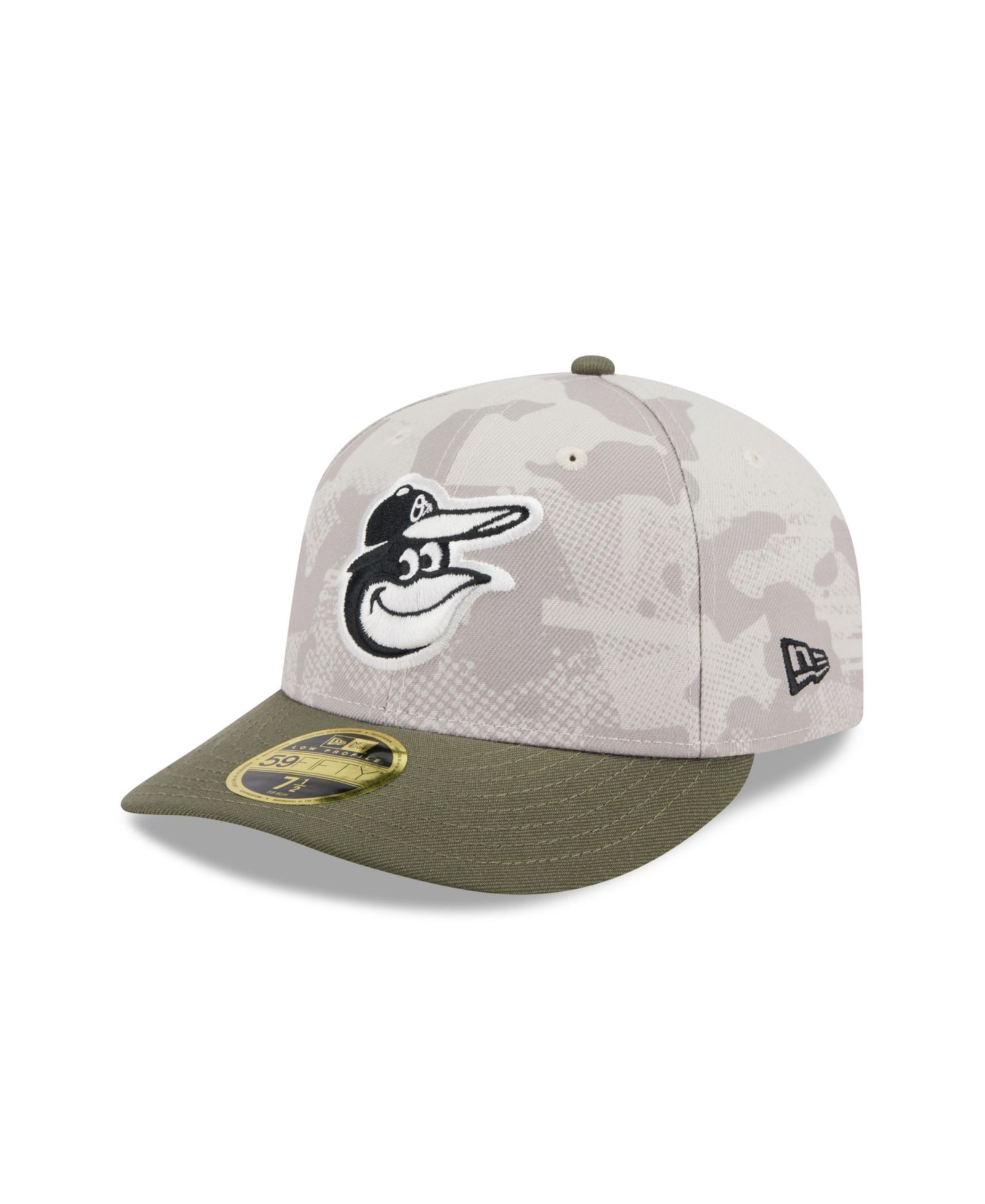 Мужская кепка New Era Light Beige/Olive Baltimore Orioles 2025 Armed Forces Day Low Profile 59FIFTY Fitted