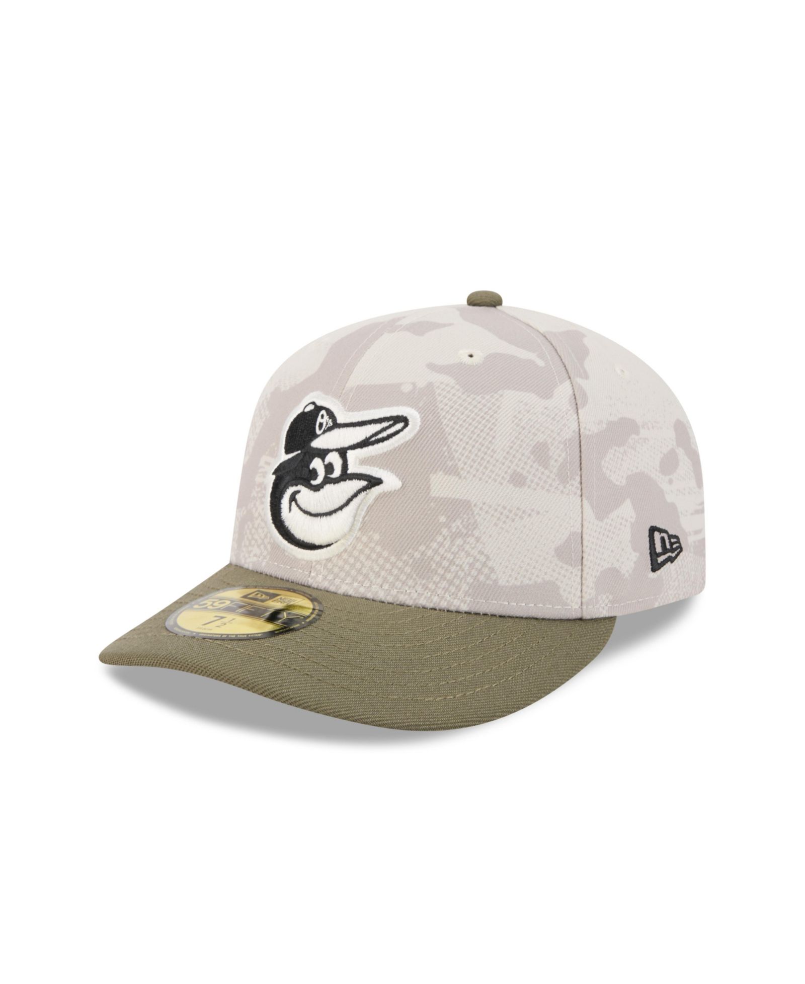 Мужская кепка New Era 59FIFTY Baltimore Orioles 2025 Armed Forces Day в цвете Light Beige/Olive