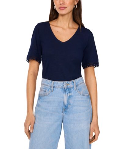 Топ Vince Camuto Women's Cotton V-Neck Crochet-Trim