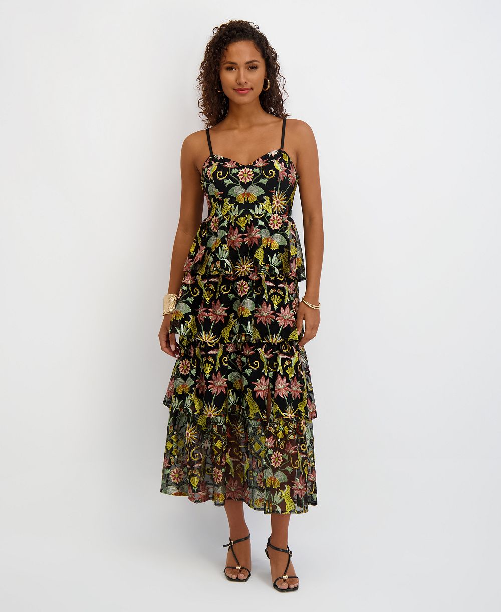 Siena Women's Embroidered Mesh Sleeveless Maxi Dress
