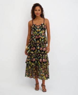 Siena Women's Embroidered Mesh Sleeveless Maxi Dress