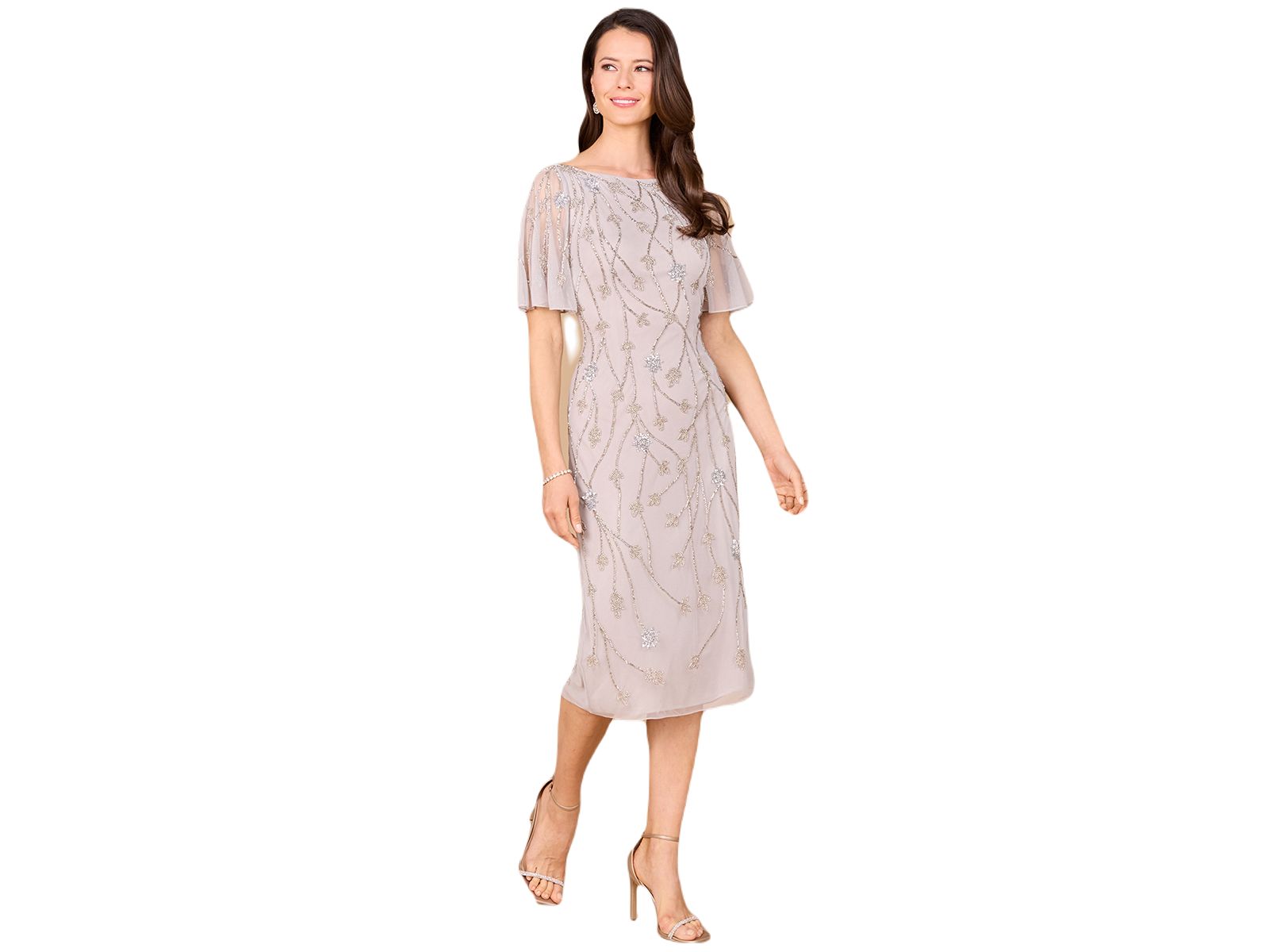 Lara Women's Beaded Midi Dress with Cape Sleeves