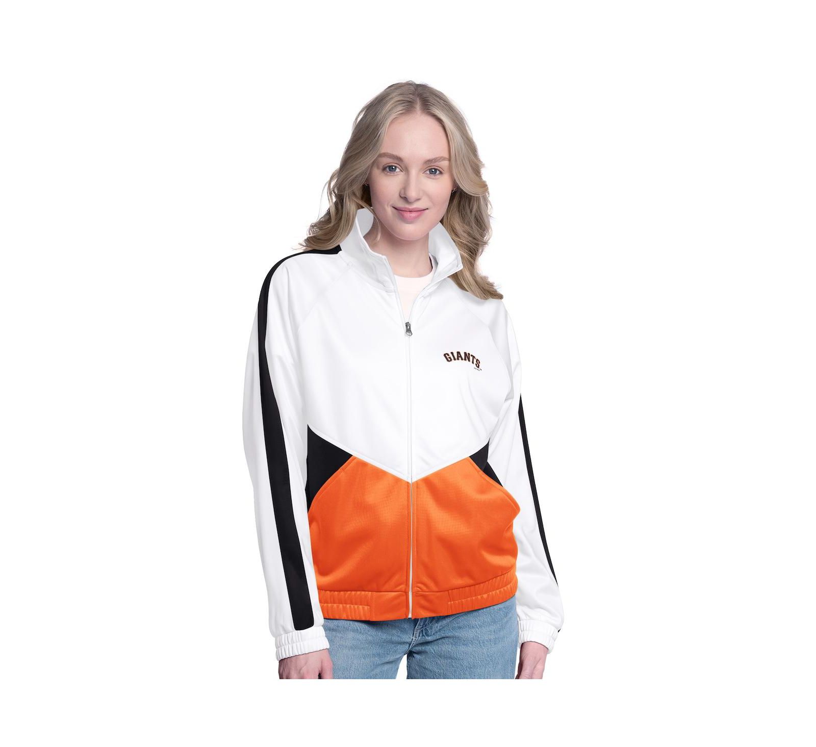 G-III Sports by Carl Banks Women's White/Black San Francisco Giants Rally Rhinestone Raglan Full-Zip Track Jacket