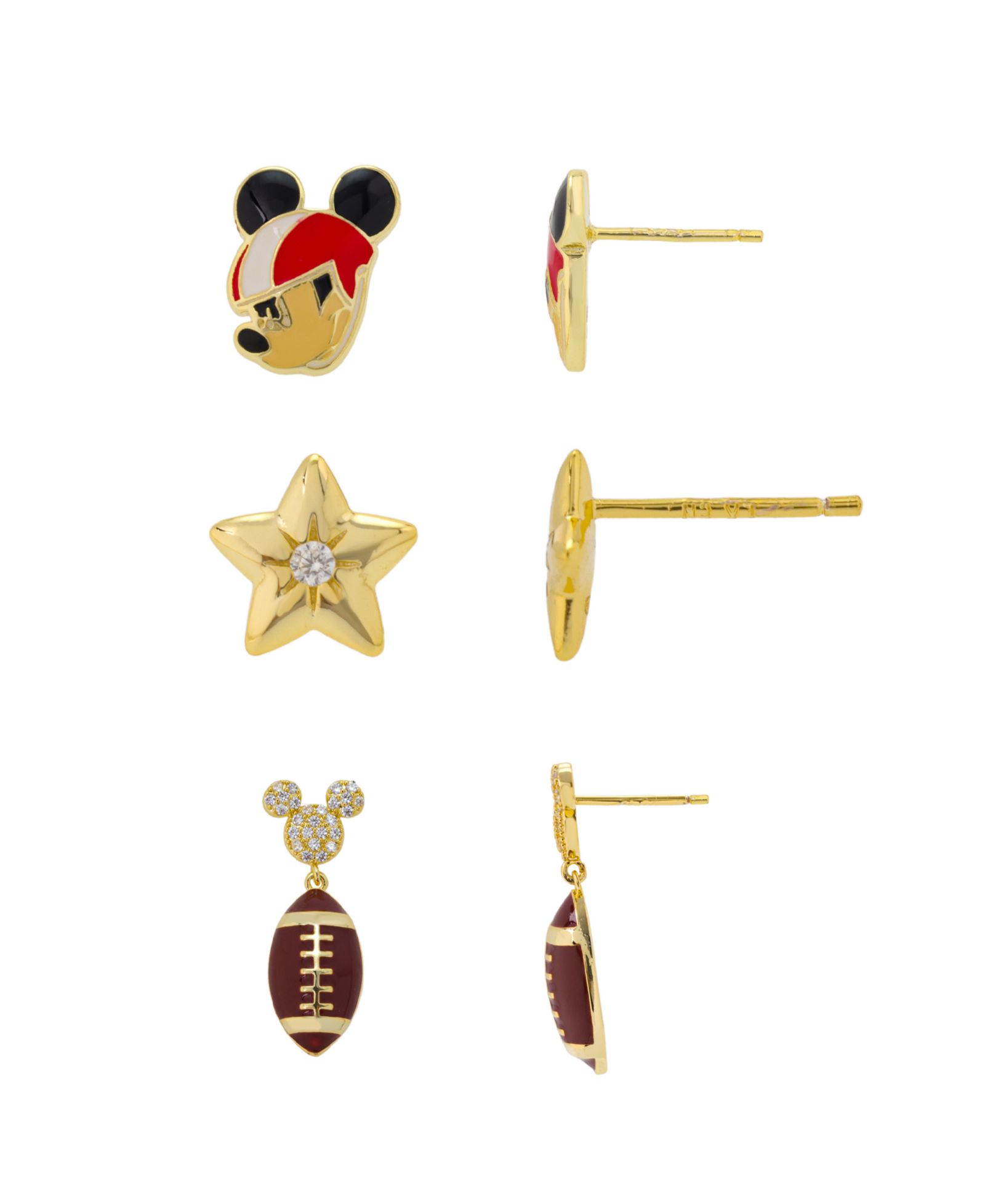 Серьги Disney Cubic Zirconia Mickey Mouse Football Set