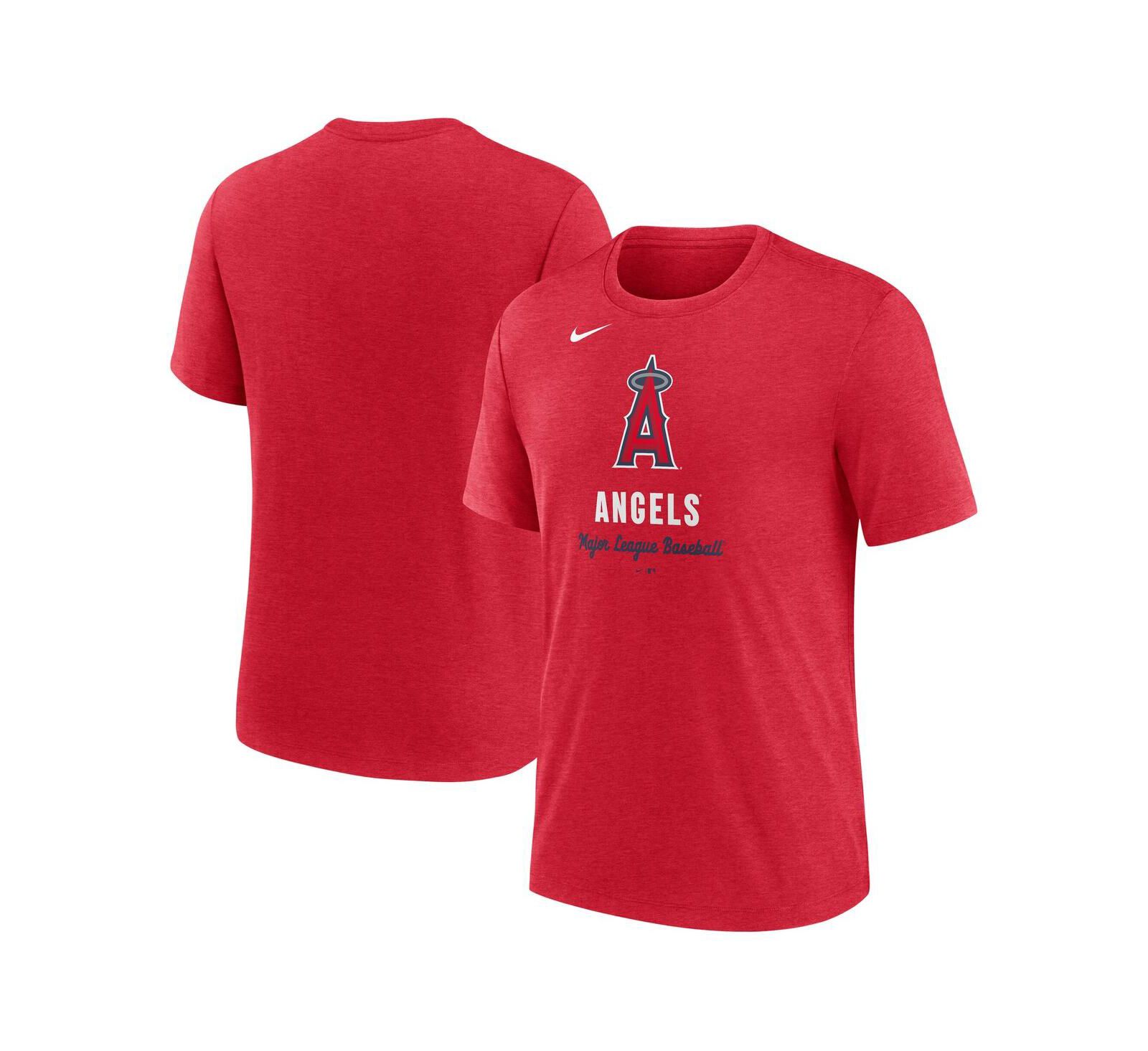 Nike Men's Heather Red Los Angeles Angels Logo Tri-Blend T-Shirt