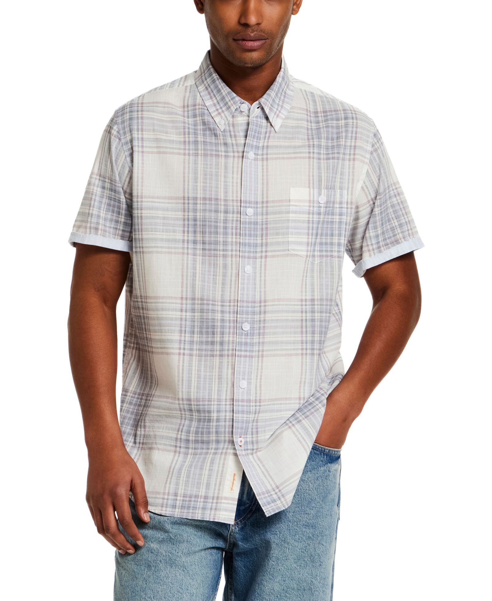 Weatherproof Vintage Men's Short-Sleeve Button Down 100% Cotton Plaid Shirt