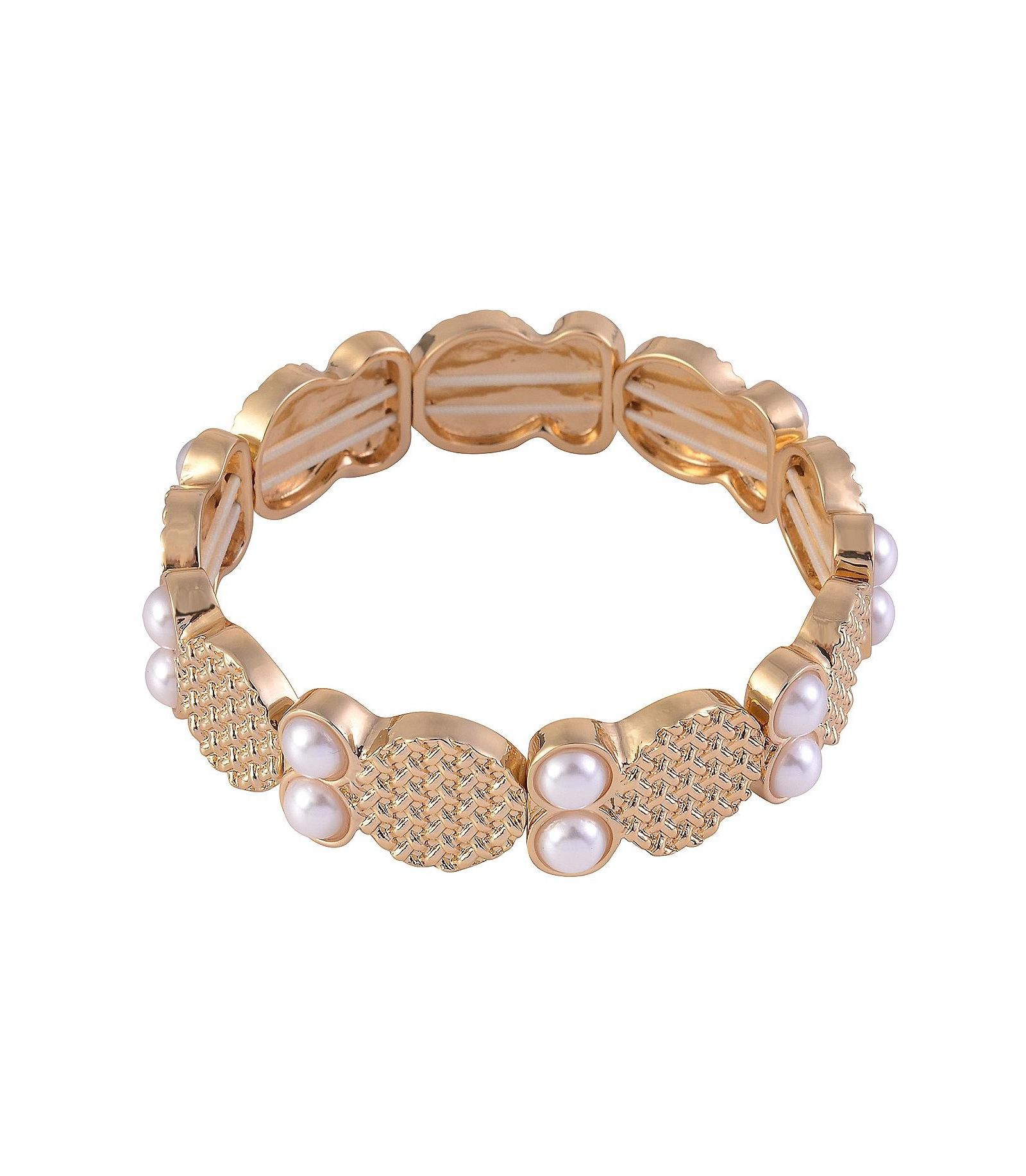 Laundry by Shelli Segal Textured Tone Stretch Bracelet with Pearl Accents
