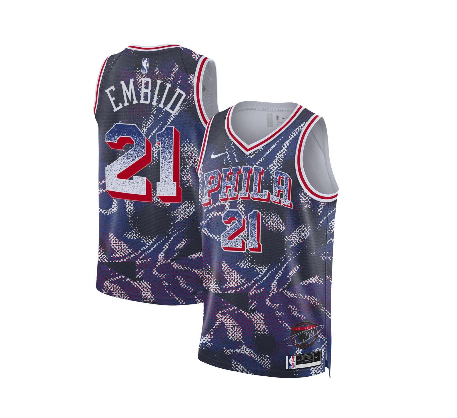 Nike Мужская и Женская джерси Joel Embiid Navy Philadelphia 76ers 2025 Select Series Swingman Player
