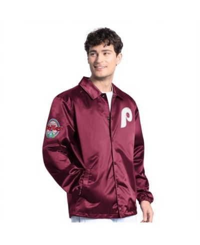 Starter Men's Burgundy Philadelphia Phillies Cooperstown Collection Point Man Full-Snap Coaches Jacket