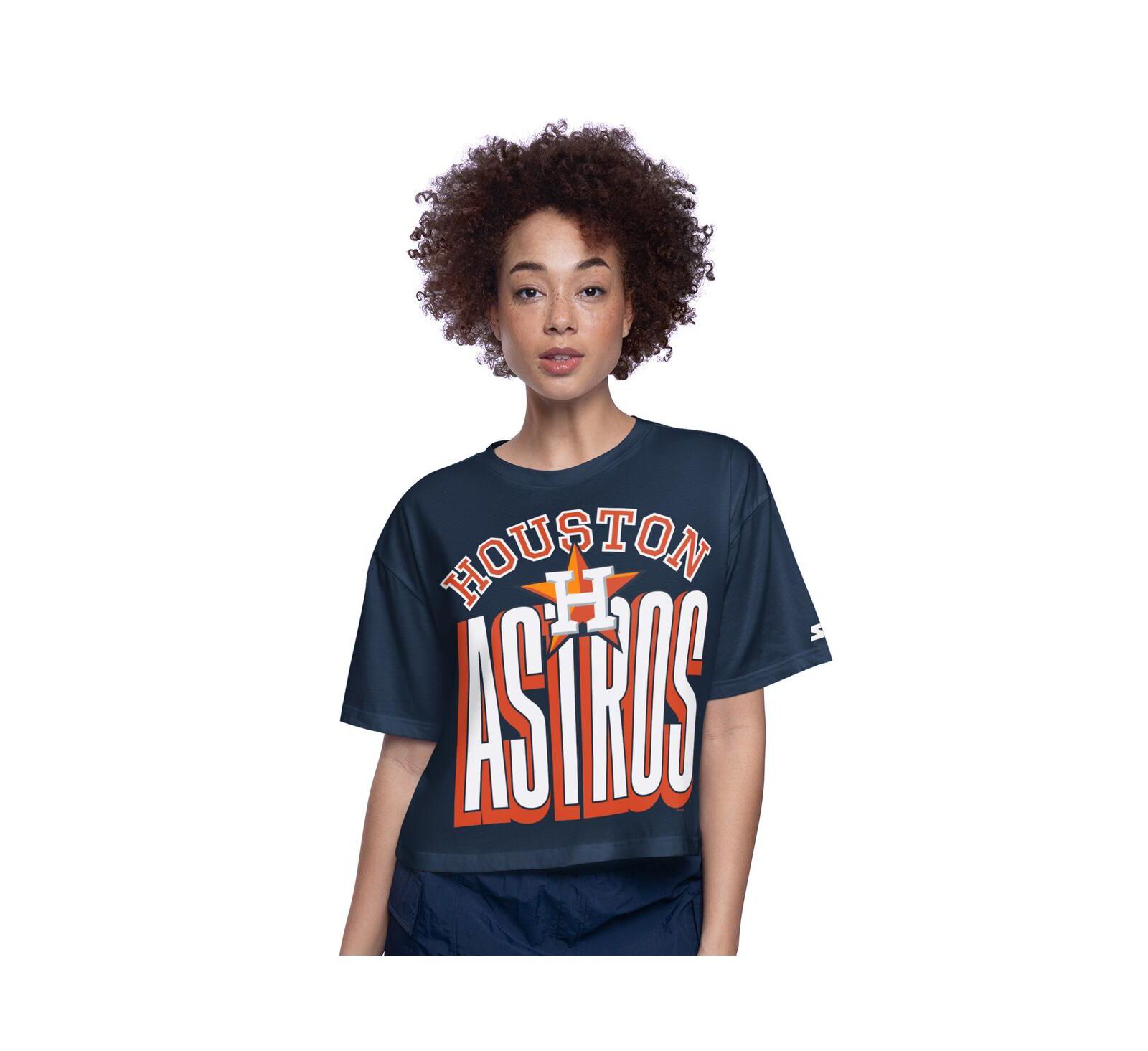 Женская укороченная футболка Starter Navy Houston Astros Play the Ball Boxy Cropped T-Shirt