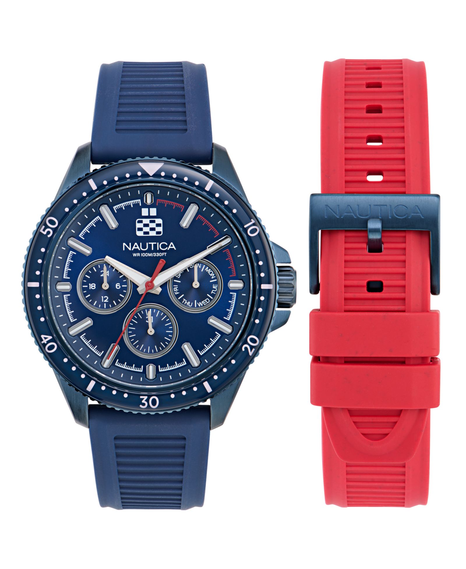 Nautica Мужской комплект аналоговых часов, синий силикон, 46mm