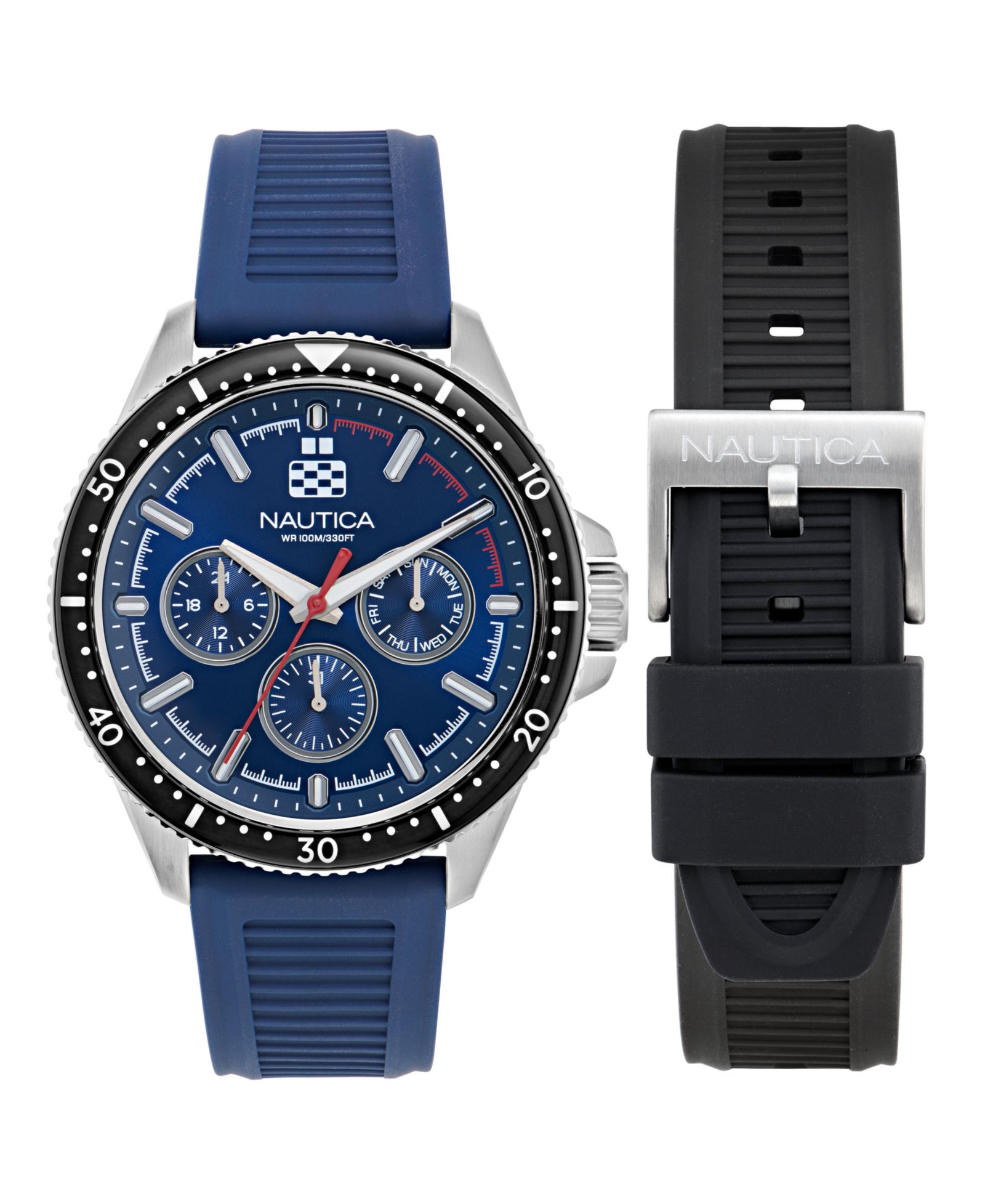Nautica Men's Analog Blue Silicone Watch Set, 46mm
