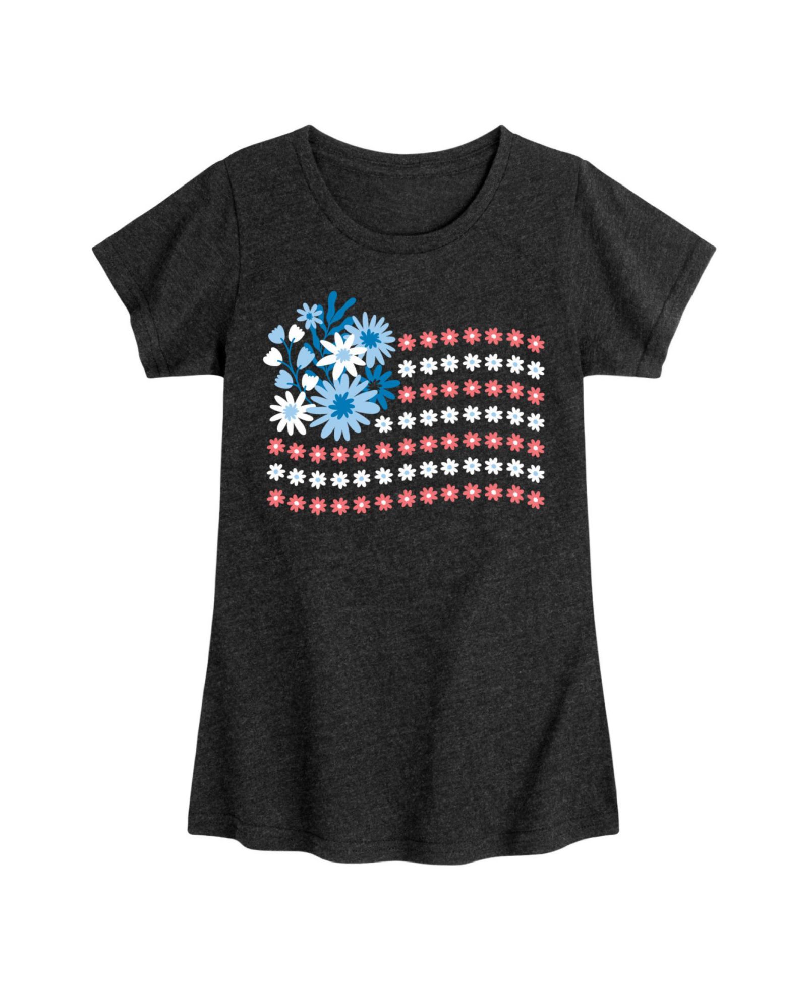 Hybrid Apparel Big girls Americana Floral Flag Graphic T-Shirt